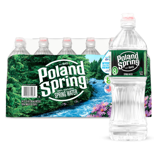Poland Spring Maine Spring Water Bottles with Sports Flip Cap, 24-Pack - Still Bottled Water with Naturally Occurring Minerals for Taste - 23.7 Fl Oz