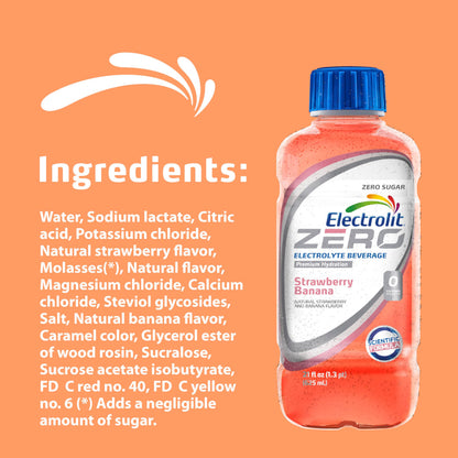 Electrolit Zero, Electrolyte Beverage, Strawberry-Banana, 21 Fl Oz bottle (Pack of 12)