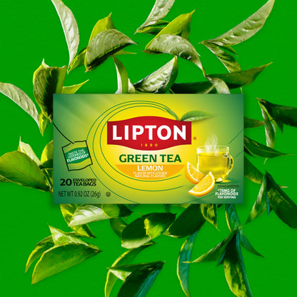 Lipton Lemon Green Tea Bags, Flavored, Unsweetened Teabags for Hot Tea or Iced Tea with Caffeine and Flavonoids, 20 Total Tea Bags