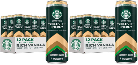Starbucks Tripleshot Coffee Energy Drink,Vanilla,Triple Blend,165mg Caffeine,B Vitamins,Protein,Iced Coffee,11 fl oz Cans,(Pack of 24)