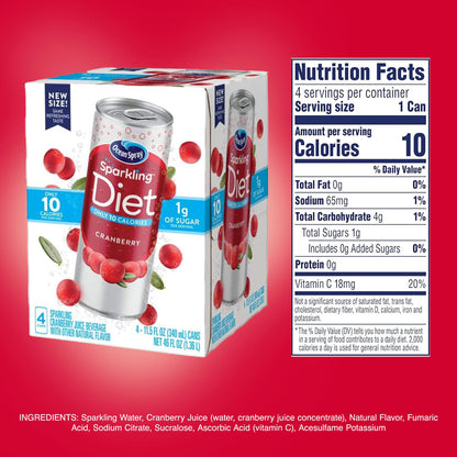 Ocean Spray® Sparkling Diet Cranberry Juice Drink, 11.5 Fl Oz Cans, 4 Count (Pack of 24)