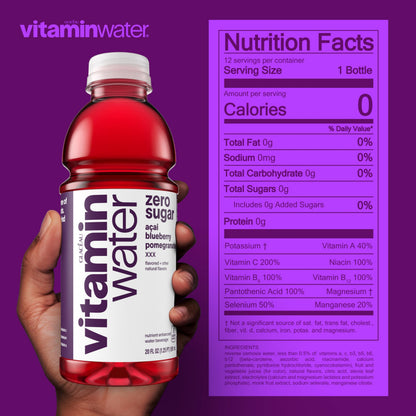 vitaminwater XXX Acai-Blueberry-Pomegranate Zero Sugar, Flavored Water Beverage, 20 fl oz Bottles, 12 Pack