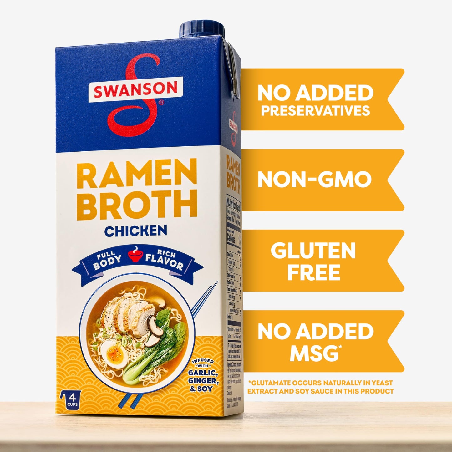 Swanson Ramen Chicken Broth, 32 Oz Carton (Pack of 4)