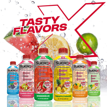 SueroX Sugar Free Sports Drink for Hydration and Recovery, Electrolyte Hydration Drink with 8 Ions, Zero Calorie Sports Drinks, Berry Blast, 21.3 Fl Oz, 12 Count