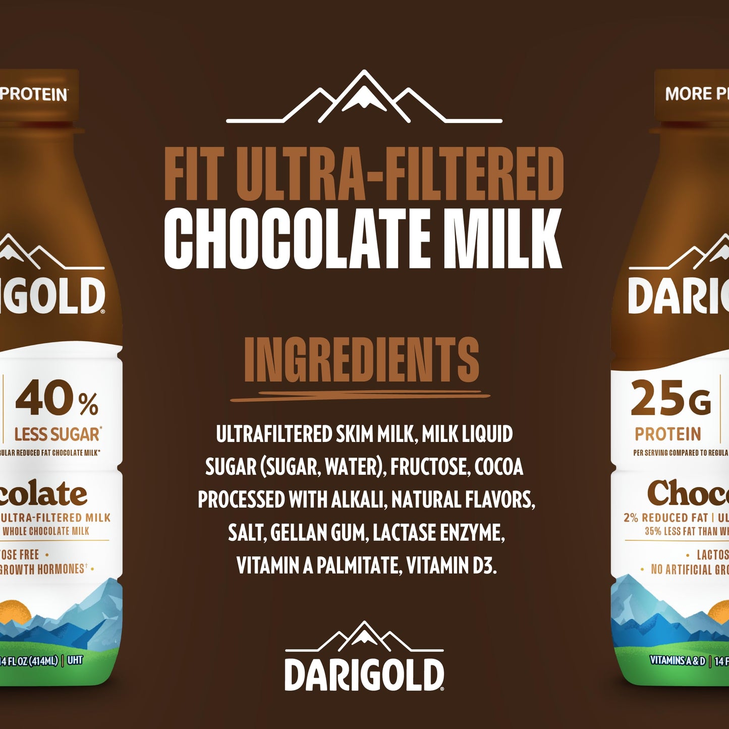 Darigold FIT High Protein Milk 2 Percent - Ultra-Filtered, Low Fat, Lactose Free - 25g Protein, 40% Less Sugar - 14oz Bottles, 12 Pack (Chocolate Milk)