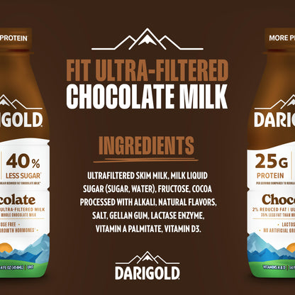 Darigold FIT High Protein Milk 2 Percent - Ultra-Filtered, Low Fat, Lactose Free - 25g Protein, 40% Less Sugar - 14oz Bottles, 12 Pack (Chocolate Milk)