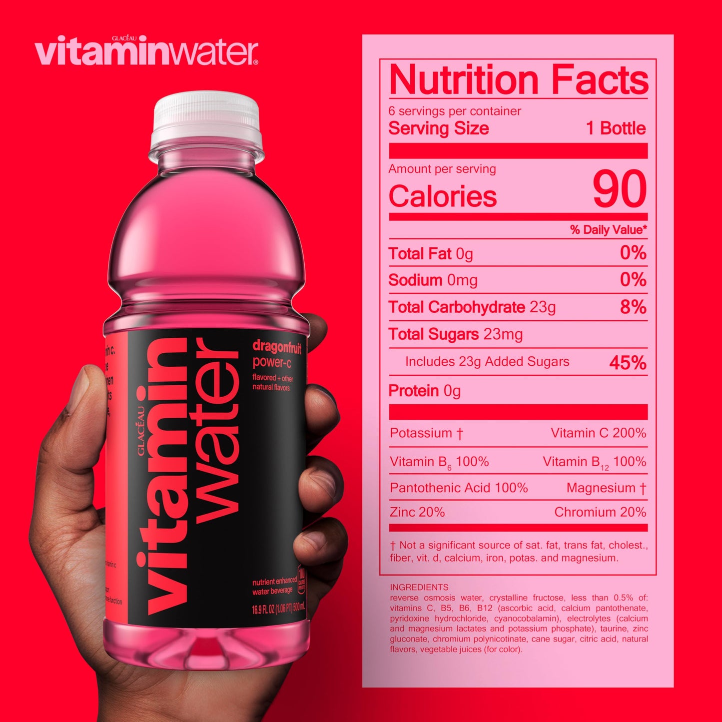 vitaminwater Power-C, 16.9 fl oz, 6 Pack