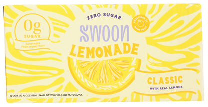 Swoon Classic Lemonade, Zero Sugar, Low Calories, Vegan Friendly, Kosher, Gluten Free & Non-GMO, 12 Fluid Ounce (Pack of 12)