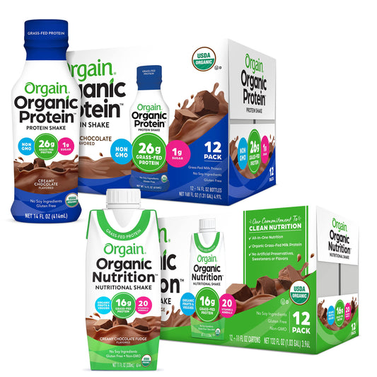Orgain Organic Protein Shakes Bundle - Whey and Milk Protein, Meal Replacement, Ready to Drink (12 Pack) + Nutrition Shakes with Vitamins (12 Pack)