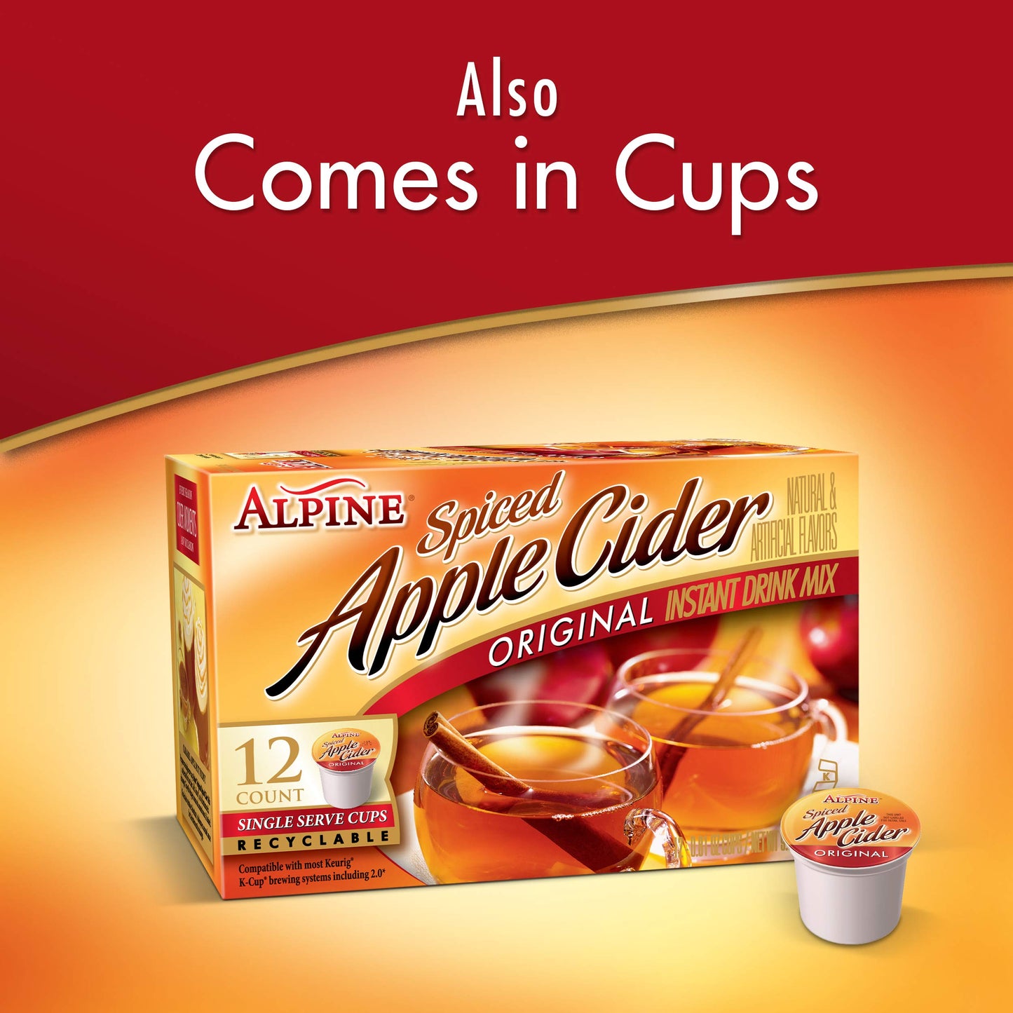 Alpine Spiced Cider Original Drink Mix, Apple Flavor, 10 Pouches
