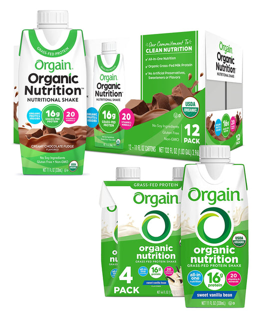 Orgain Organic Nutritional Shake, Creamy Chocolate Fudge + Vanilla Bean, 11 Fl Oz (Pack of 4)