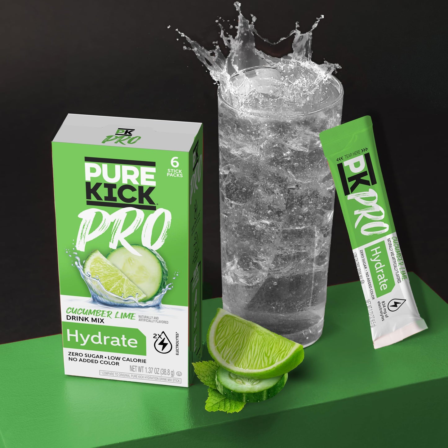 PURE KICK PRO Hydration Electrolyte Drink Mix, Cucumber Lime, Includes 1 Box with 6 Packets in Each Box