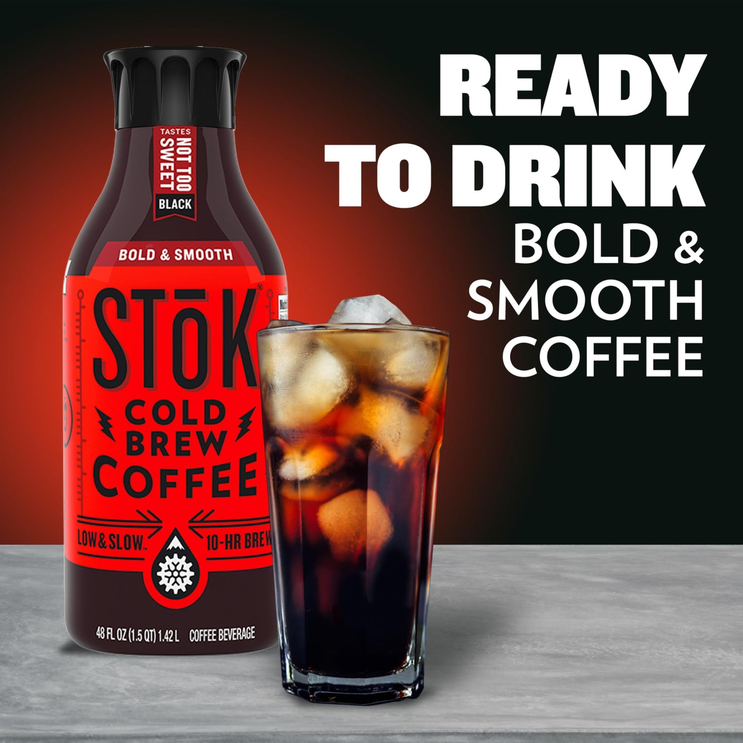SToK Not Too Sweet Black Cold Brew Coffee, Ready to Drink Bottled Coffee, 48 fl oz