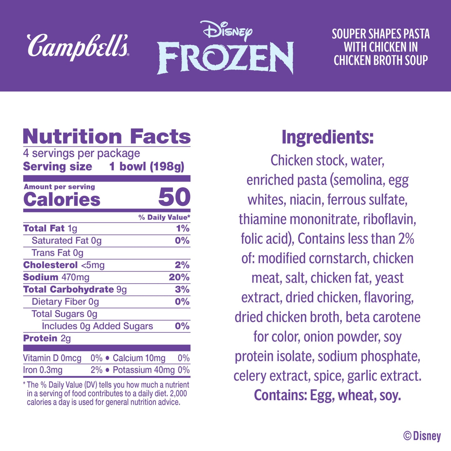 Campbell’s Kids Soup, Disney Frozen Souper Shapes Pasta With Chicken in Chicken Broth, 7 oz Bowl (4 Pack)