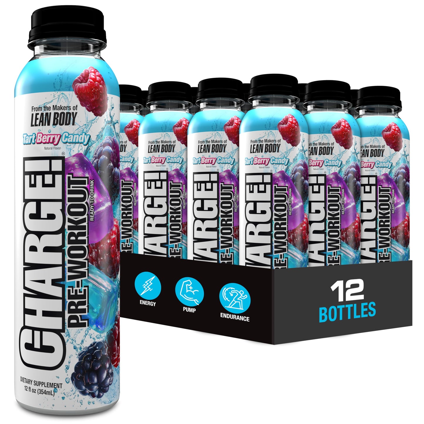 LABRADA Charge Pre Workout Tart Berry Candy RTD Drink – Pump, Energy, Endurance Formula with 10g Glycerol, 6g L-Citrulline Malate, 4g Beta Alanine, 300mg Caffeine, + Complete Hydration Support, 12 Serving