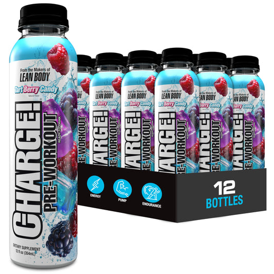 LABRADA Charge Pre Workout Tart Berry Candy RTD Drink – Pump, Energy, Endurance Formula with 10g Glycerol, 6g L-Citrulline Malate, 4g Beta Alanine, 300mg Caffeine, + Complete Hydration Support, 12 Serving