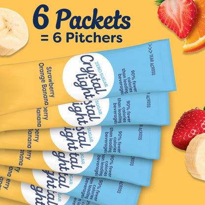 Crystal Light Drink Mix, 6 Pitcher Packets, for Flavorful Hydration and Shareable Refreshment, Strawberry Orange Banana artificial flavor, Zero Sugar, Low Calorie, 2.4 oz