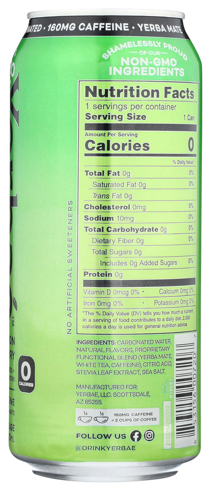 Yerbae Sparkling Water with Yerba Mate Tea - Watermelon Strawberry, 16 ounce (Pack of 12)