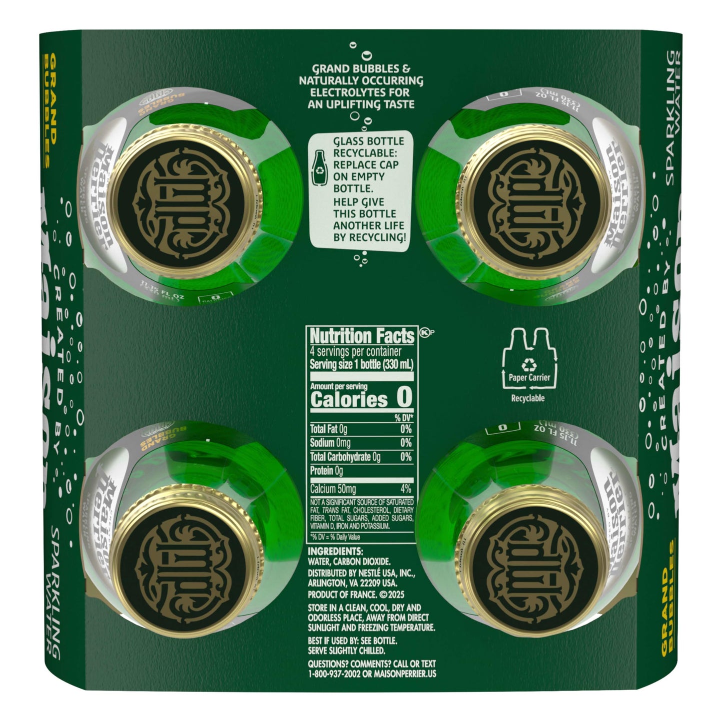 Maison Perrier Ultimate Unflavored Sparkling Water, 4 Pack Glass Bottle 11.15 fl oz