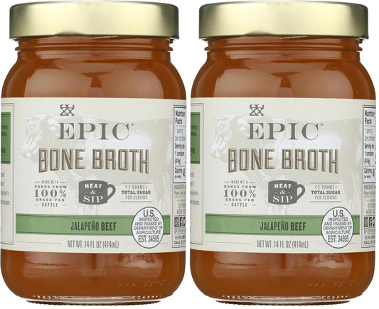 Epic Artisanal Bone Broth, Beef Jalapeno Sea Salt, 14 oz. (Pack of 2)