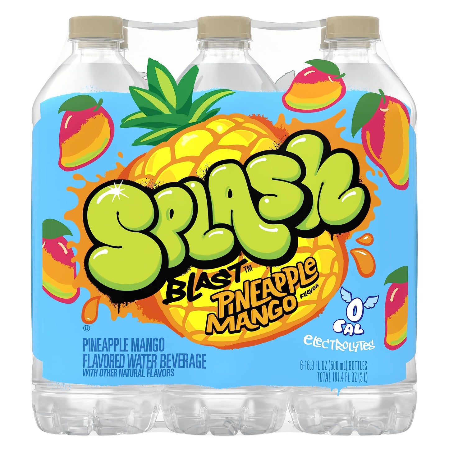 Splash Refresher Pineapple Mango Flavor Water Beverage 16.9 Fl Oz Plastic Bottle Pack of 24