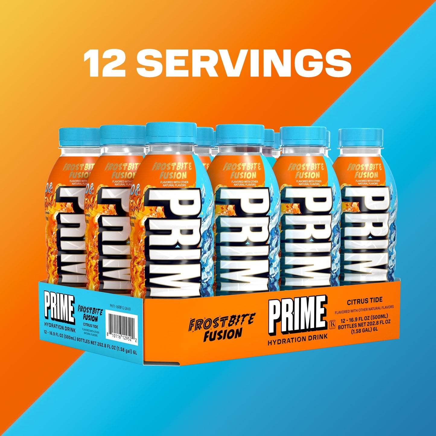 PRIME Hydration FROSTBITE FUSION, Sports Drinks with Coconut Water, Electrolyte Enhanced to Replenish Fluids, Zero Added Sugar, B Vitamins, Antioxidants, Made with Natural Flavors, 16.9 Fl Oz 12 Pack