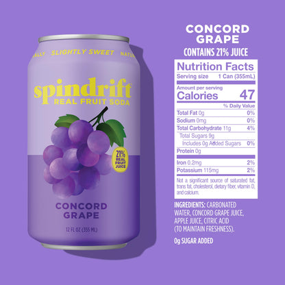 Spindrift "Concord Freeze" Grape Soda Made With Real Squeezed Fruit 12 Pack Case