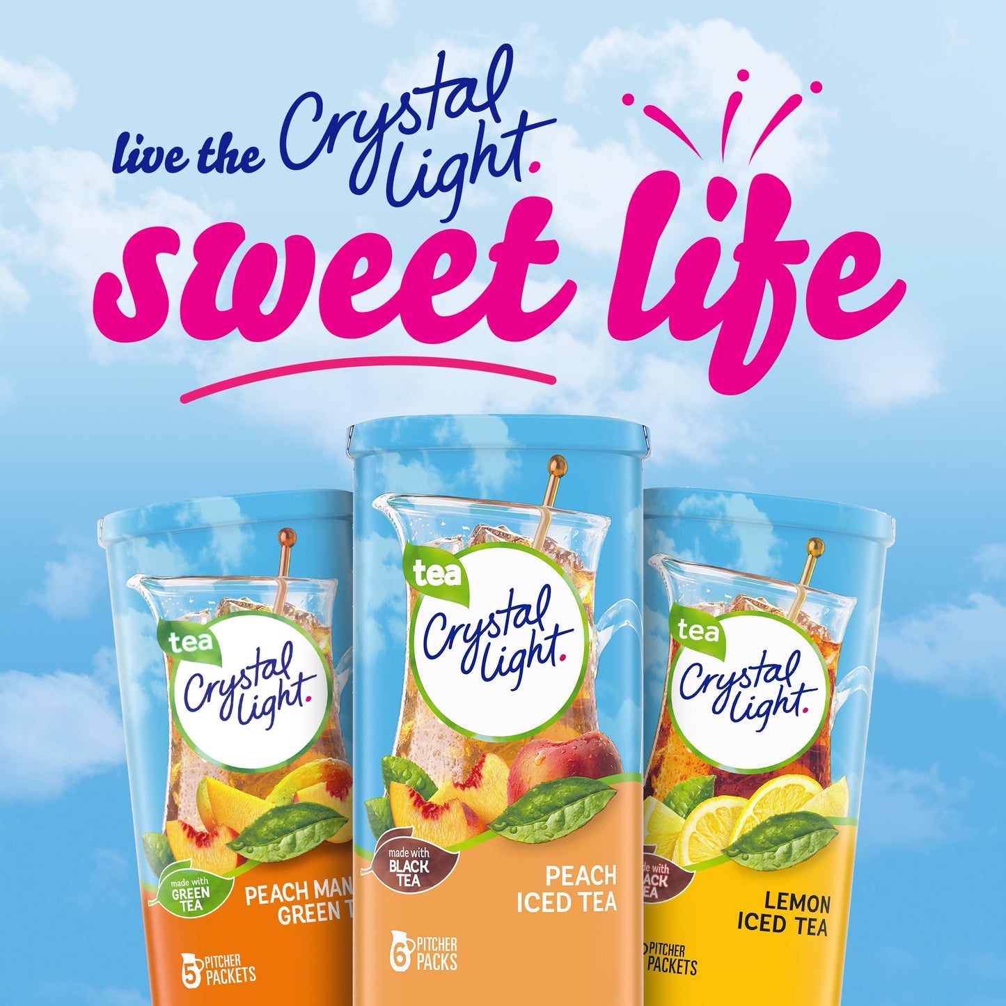Crystal Light Drink Mix, 72 Pitcher Packets, for Flavorful Hydration and Shareable Refreshment, Artificially Flavored Peach Iced Tea, Made with Black Tea, 1.5 oz each