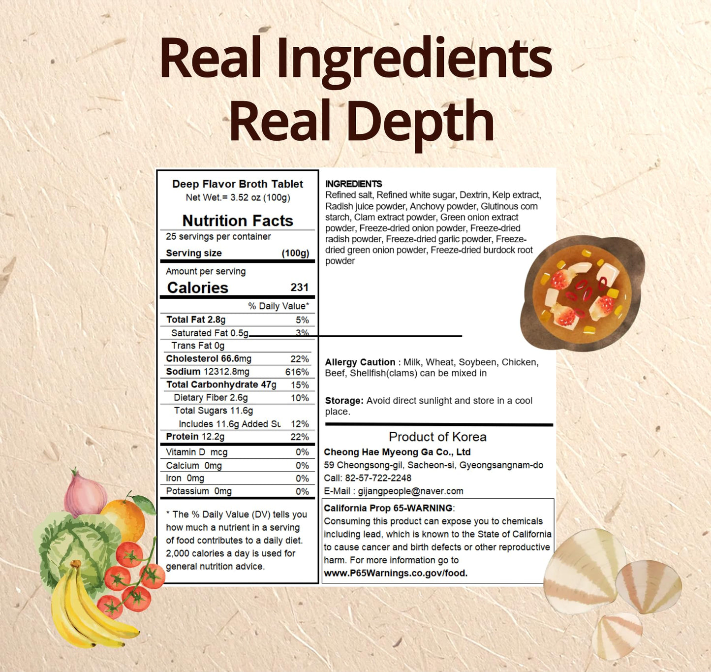 Minecook Deep Rich Flavor Broth Tablet, Natural Seafood Soup Base, 25 Count (3.5oz/100g), 1 Pack