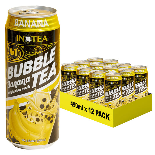 Inotea Bubble Tea with Tapioca Pearls - Delicious, Instant Boba Tea - Ready-to-Drink Black Milk Tea - Comes in Large 16.6 oz Cans - Enjoy Real Boba Without the Long Lines - Banana - 12 pack