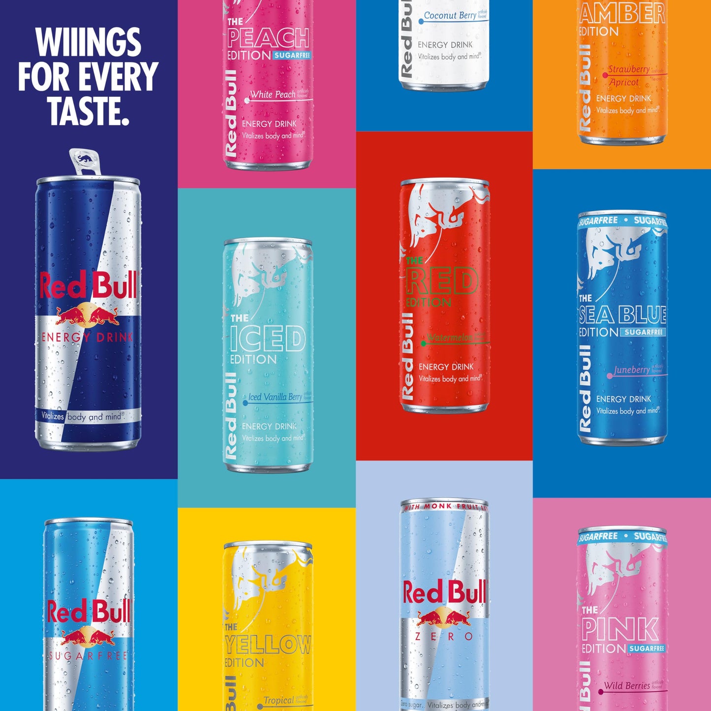 Red Bull Energy Drink Variety Pack, Red, Yellow & Amber, with 80mg Caffeine plus Taurine & B Vitamins, 8.4 Fl Oz, Pack of 12 Cans