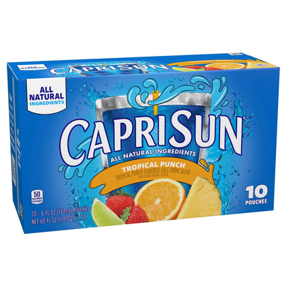 Capri Sun Tropical Punch Naturally Flavored Juice Drink Blend, 40 ct Pack, 4 Boxes of 10 Pouches