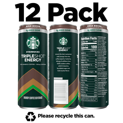 Starbucks Tripleshot Coffee Energy Drink, Mocha, Triple Blend, 165mg Caffeine, B Vitamins, Protein, Iced Coffee, 11 fl oz Cans (12 Pack)