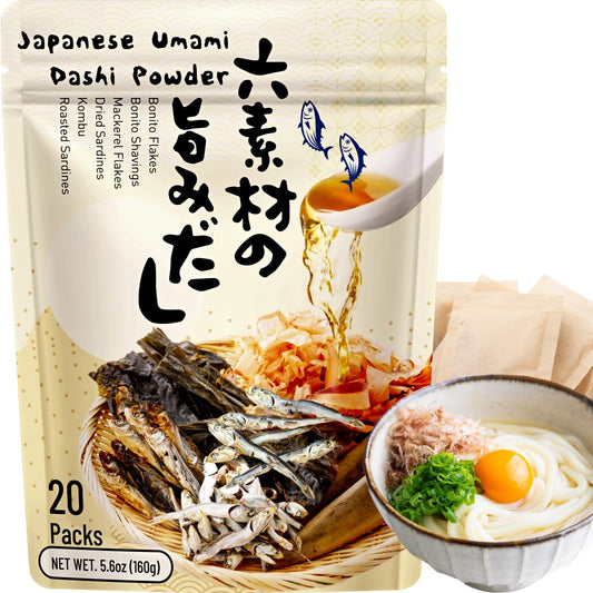 Japanese Dashi Powder - Bonito & Kombu, Instant Soup Stock Granules, Dashi Broth for Miso Soup, Ramen, Pho, Udon & Hot Pot, No MSG Added, Ingredients from Japan, 8g x 20 Packs (5.6OZ)