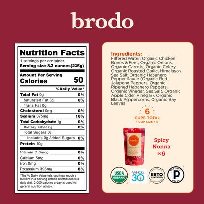 Brodo Bone Broth Bundle, Variety, Classic, and Spicy Nonna Packs, 8.3 oz (18 Cups Total)