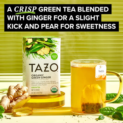 TAZO Organic Green Tea, Green Ginger, Caffeinated Tea, 16 Total Bags