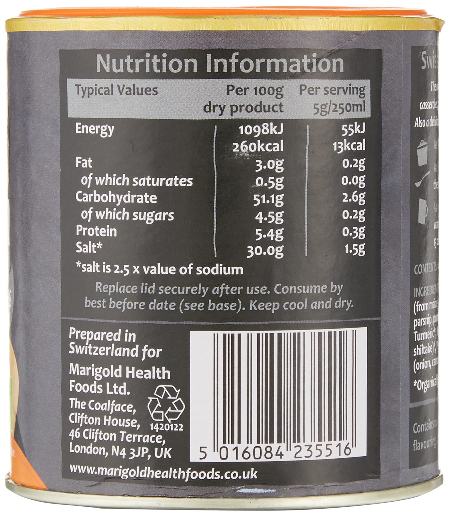 Marigold Marigold Organic Less Salt Vegan Bouillon 140g Grey