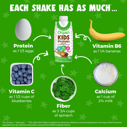 Orgain Organic Kids Protein Nutritional Shake, Chocolate + Vanilla, 8.25 Fl Oz (Pack of 4)