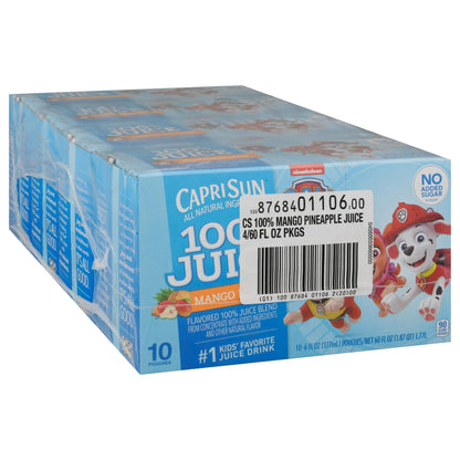 Capri Sun Mango Pineapple Flavored 100% Juice Blend from Concentrate with Added Ingredients and Other Natural Flavor, 40 ct Pack, 4 Boxes of 10 Pouches