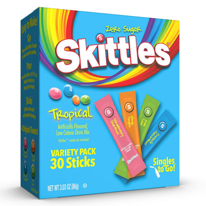 Sunkist Soda & Skittles Tropical Variety Pack,60 Count, Singles To Go Powdered Drink Mix, Zero Sugar, Low Calories Soda and Tropical Drink mix