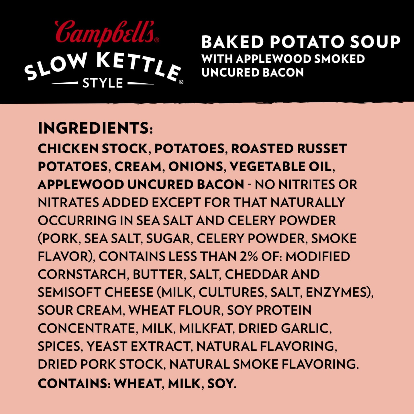Campbell's Slow Kettle Style Baked Potato Soup with Applewood Smoked Uncured Bacon, 15.5 oz Microwavable Bowl