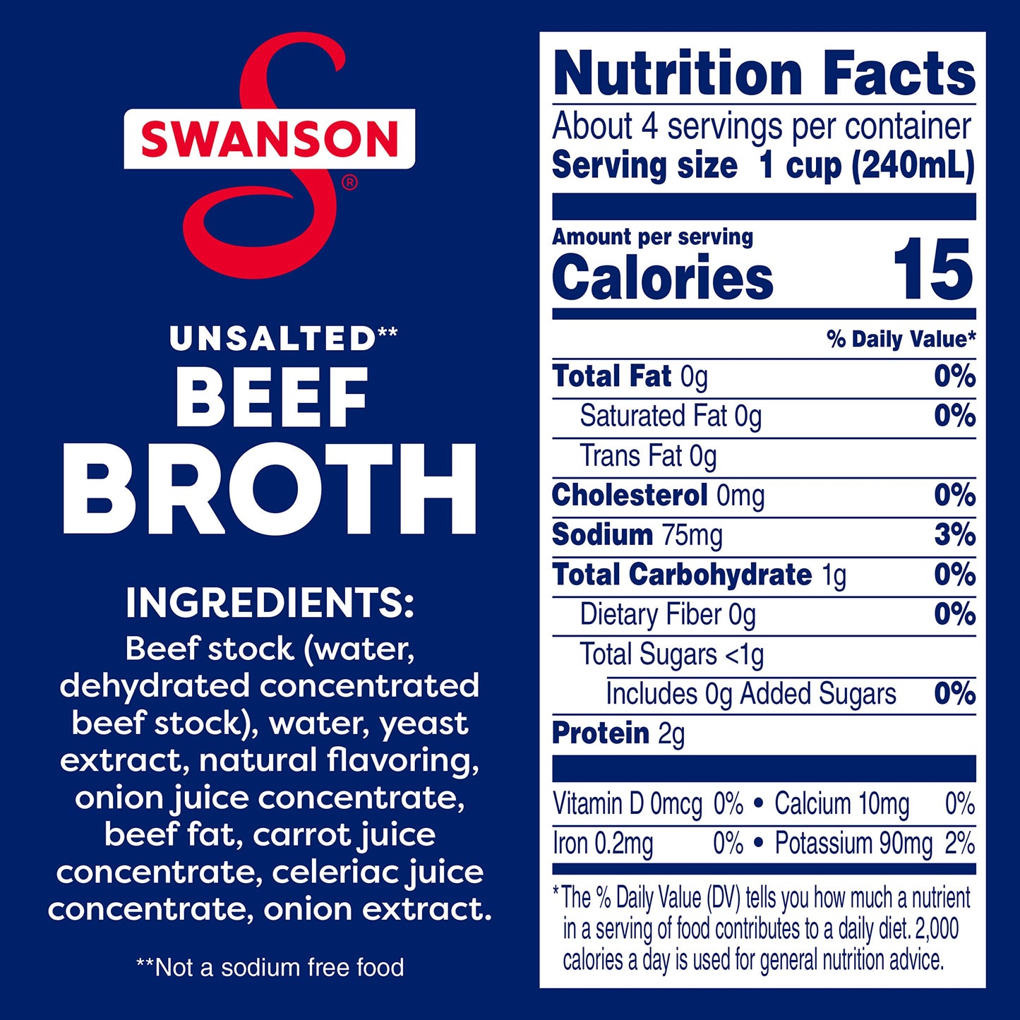 SWANSON S 100% Natural Unsalted Beef Broth, 32 oz Carton (Pack of 4)