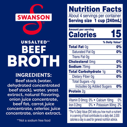 SWANSON S 100% Natural Unsalted Beef Broth, 32 oz Carton (Pack of 4)