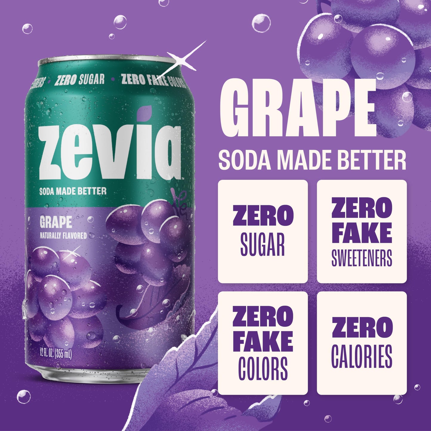 Zevia Grape Zero Calorie Soda, 12 Fl Oz Cans, 6 Pack