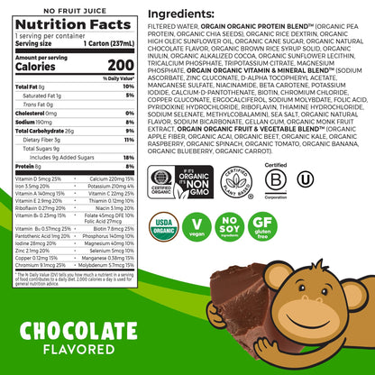 Orgain Organic Kids Nutritional Vegan Protein Shake, Chocolate - Healthy Kids Snacks, 8g Plant Protein, 23 Vitamins & Minerals, 3g Fiber, No Dairy & Soy, Non-GMO, 8 Fl Oz (12 Pack) Package May Vary