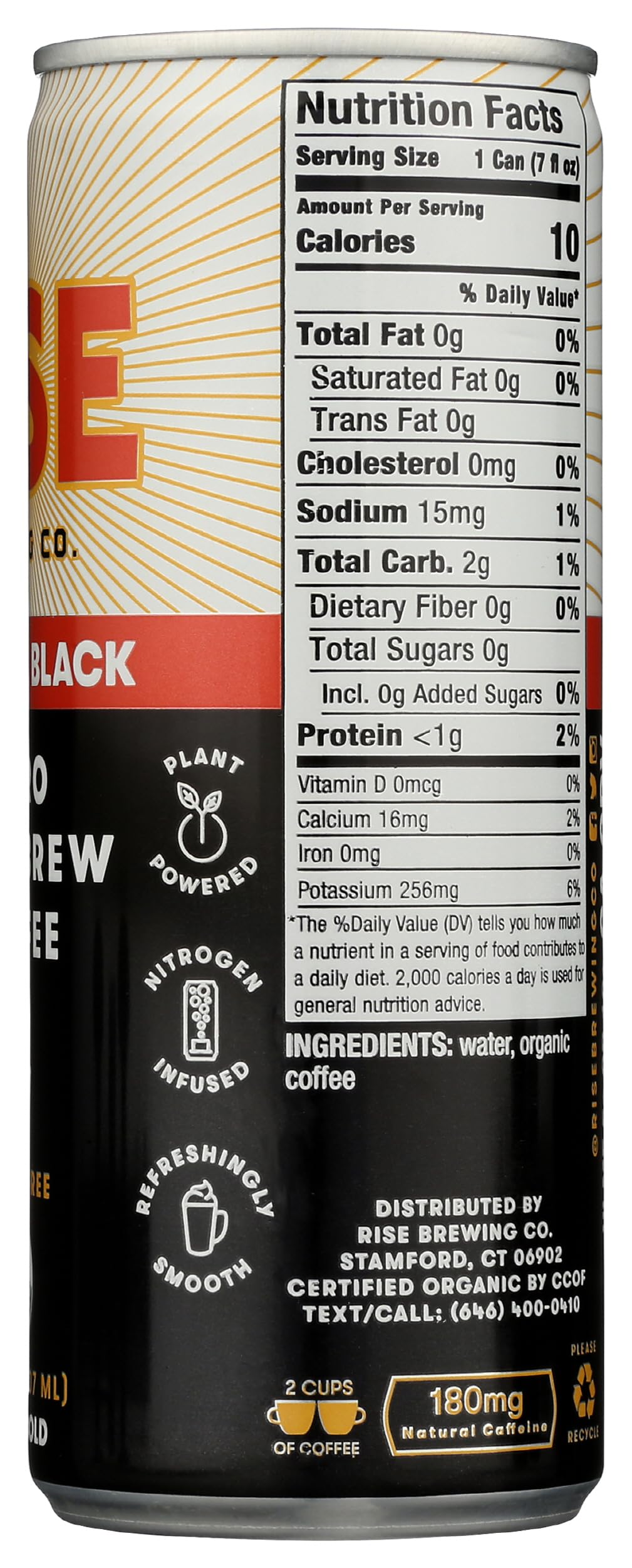 RISE BREWING CO Organic Original Black Nitro Cold Brew Coffee, 7 FZ