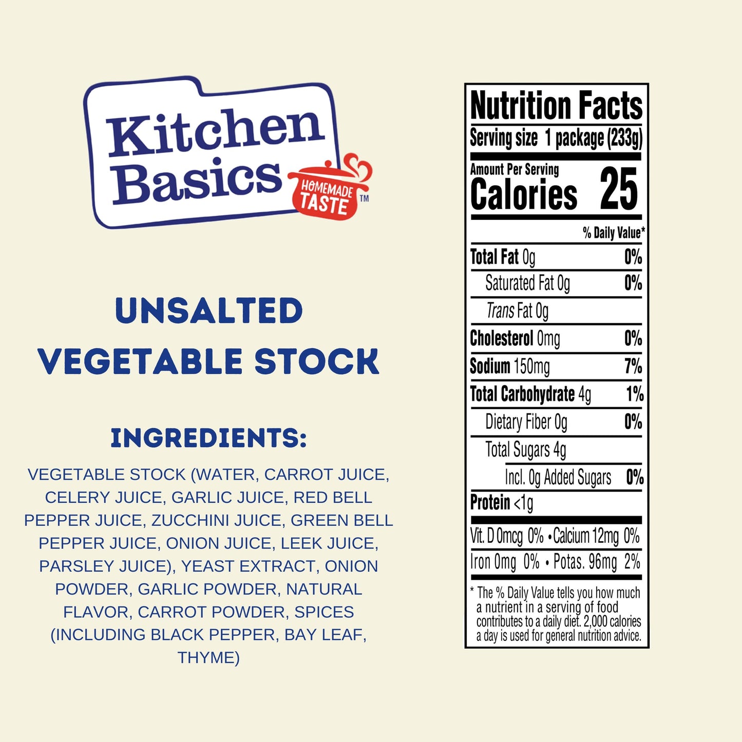 Kitchen Basics Unsalted Vegetable Stock, 8.25 oz (Pack of 12) | No Artificial Flavors and Gluten Free |