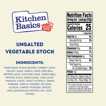 Kitchen Basics Unsalted Vegetable Stock, 8.25 oz (Pack of 12) | No Artificial Flavors and Gluten Free |