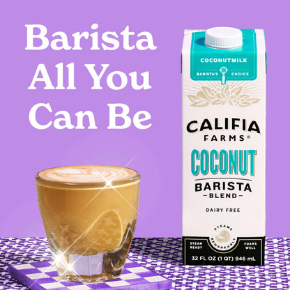 Califia Farms - Coconut Barista Blend Coconut Milk, 32 oz (Pack of 6), Shelf Stable, Dairy Free, Plant Based, Vegan, Gluten Free, Non GMO, Creamer