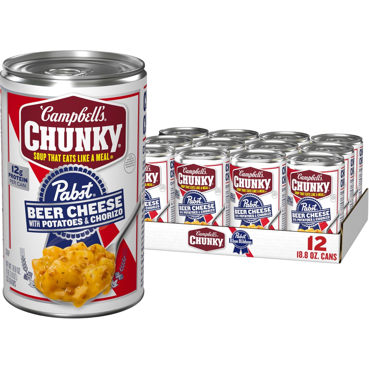 Campbell’s Chunky x Pabst Blue Ribbon Beer Cheese with Potatoes & Chorizo Soup, 18.8 oz Can (Pack of 12)